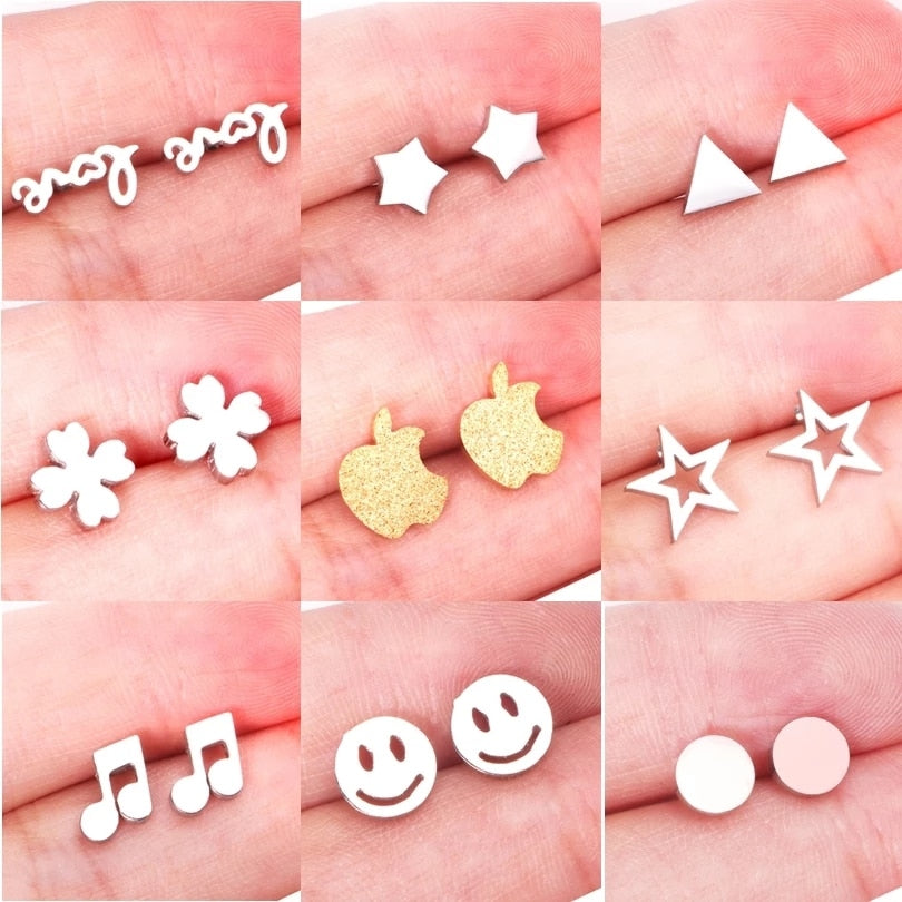 Girl Earrings Star/Love Letter/Stainless Steel Stud Earring