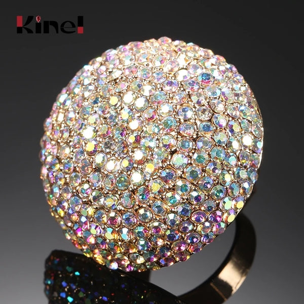 Anillos grandes de cristal colorido de moda para mujer