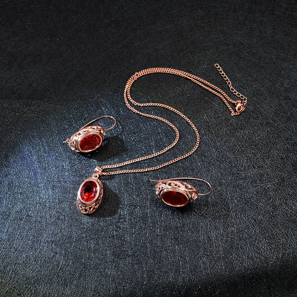 Red Color Crystal Round Jewelry Sets
