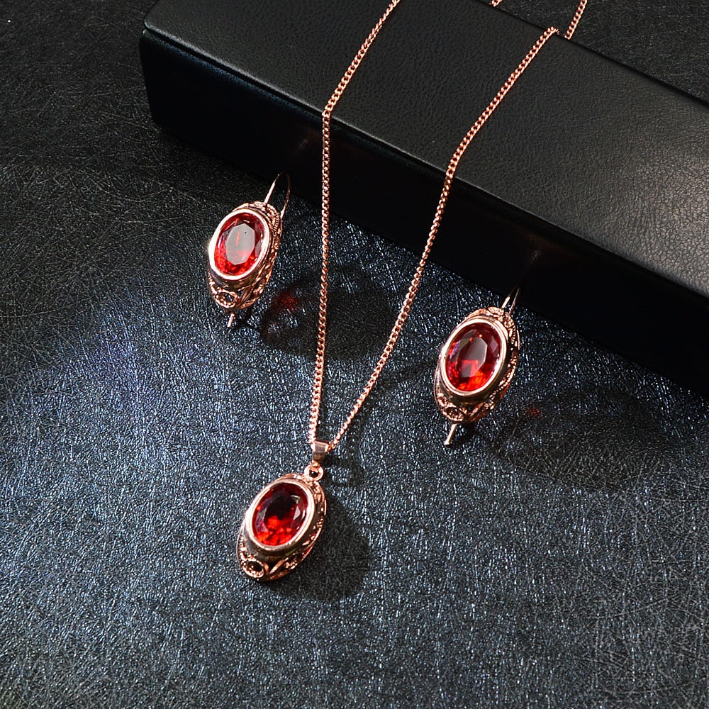 Red Color Crystal Round Jewelry Sets
