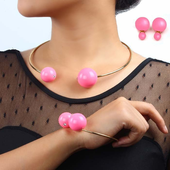 Huge Imitation Pearl Rhinestone Necklace Bangle Earrings Rings Jewelry Sets