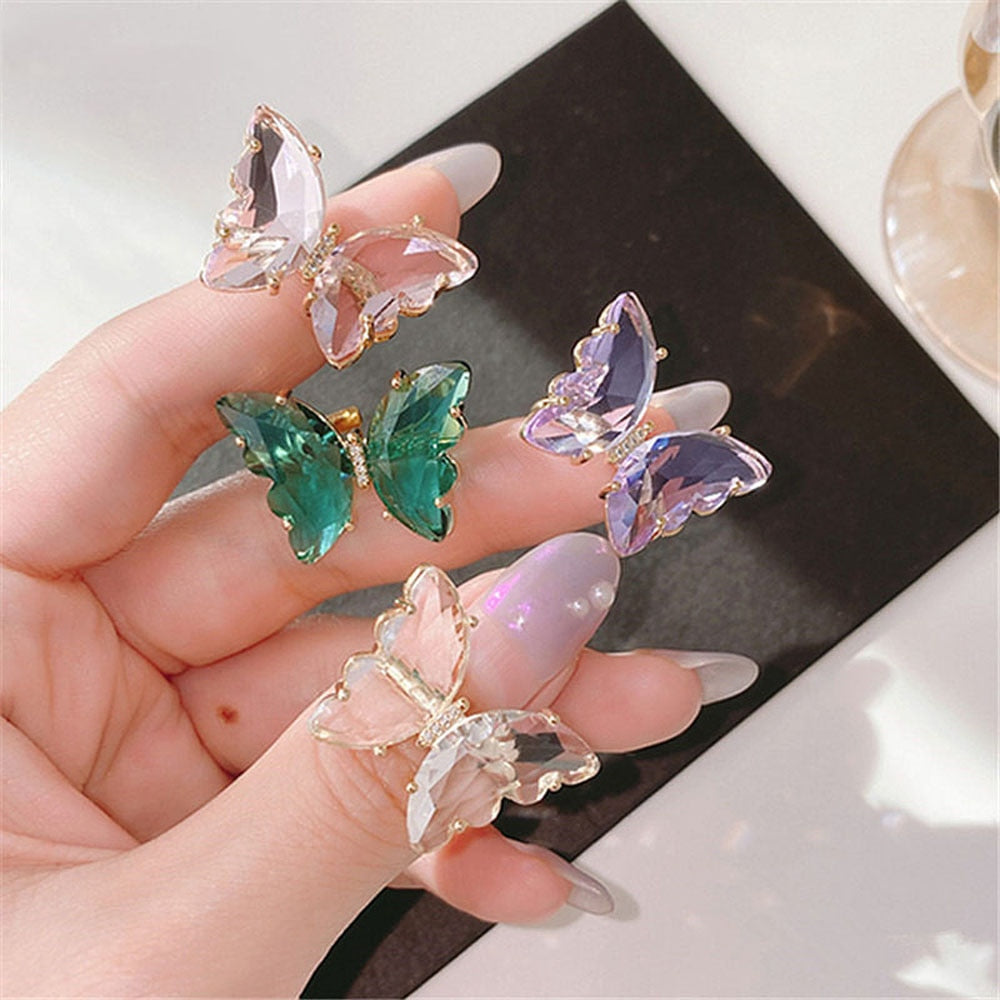Colorful Transparent Glass Butterfly Ring