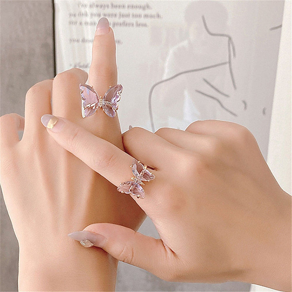 Colorful Transparent Glass Butterfly Ring
