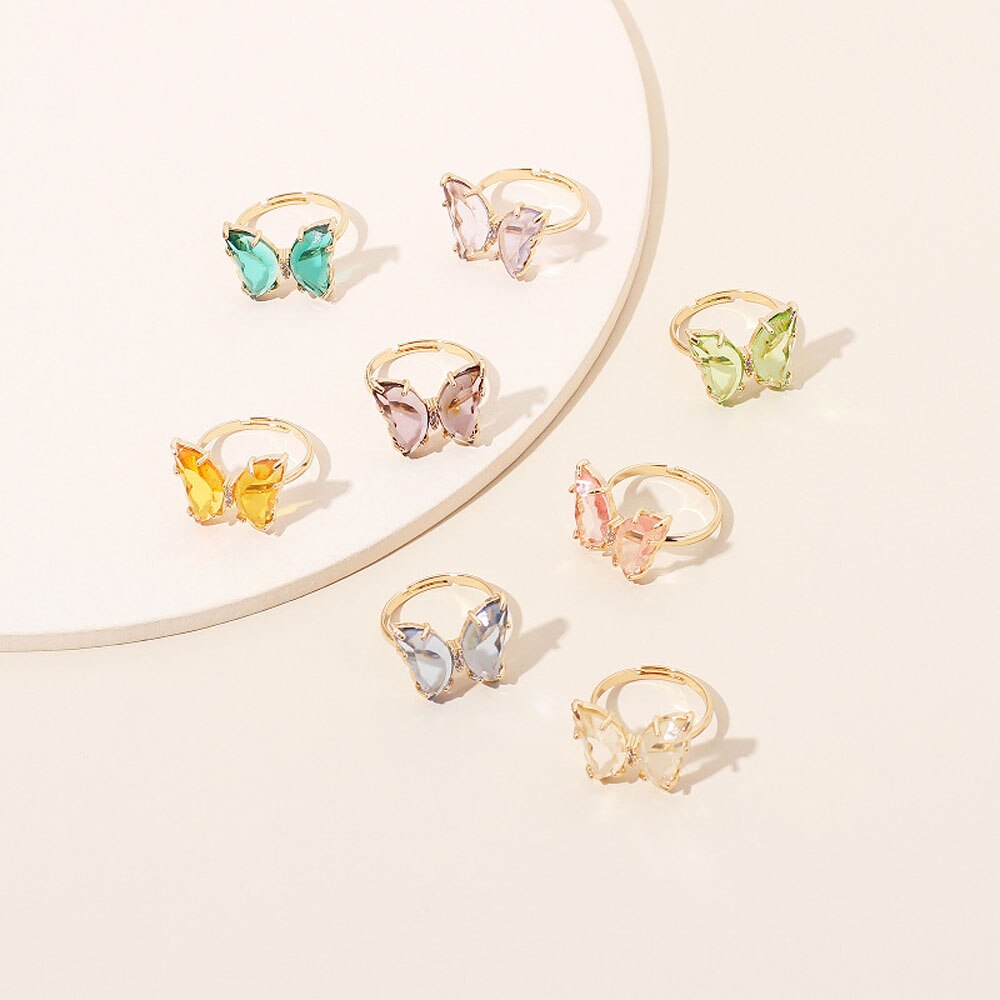 Colorful Transparent Glass Butterfly Ring
