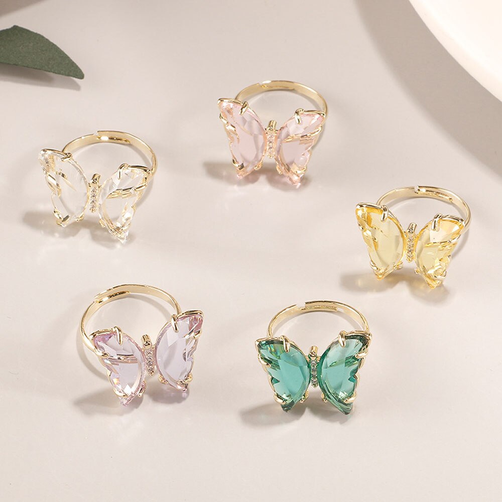 Colorful Transparent Glass Butterfly Ring
