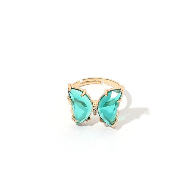 Colorful Transparent Glass Butterfly Ring