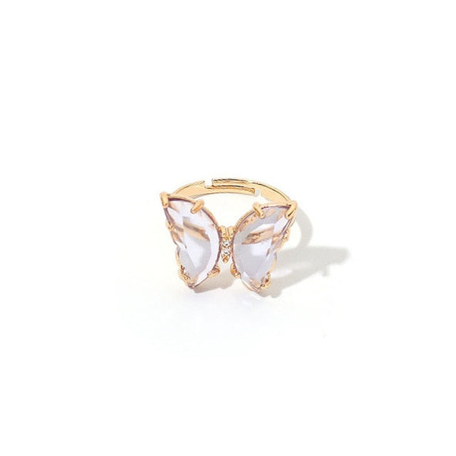 Colorful Transparent Glass Butterfly Ring