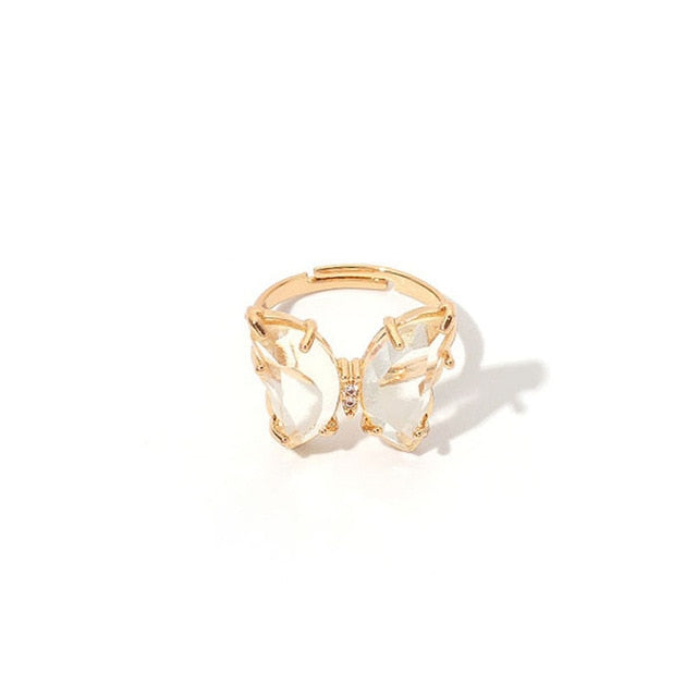 Colorful Transparent Glass Butterfly Ring