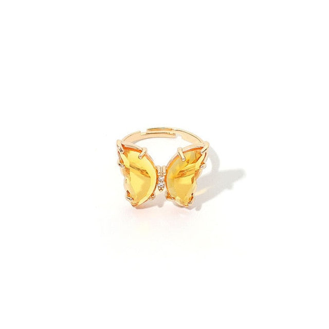 Colorful Transparent Glass Butterfly Ring