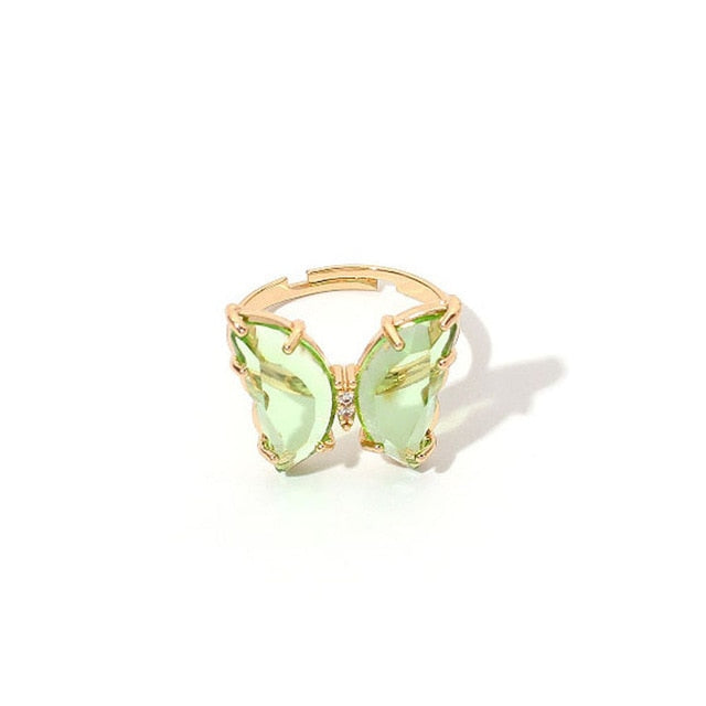 Colorful Transparent Glass Butterfly Ring