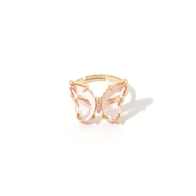 Colorful Transparent Glass Butterfly Ring