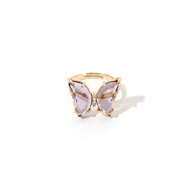 Colorful Transparent Glass Butterfly Ring