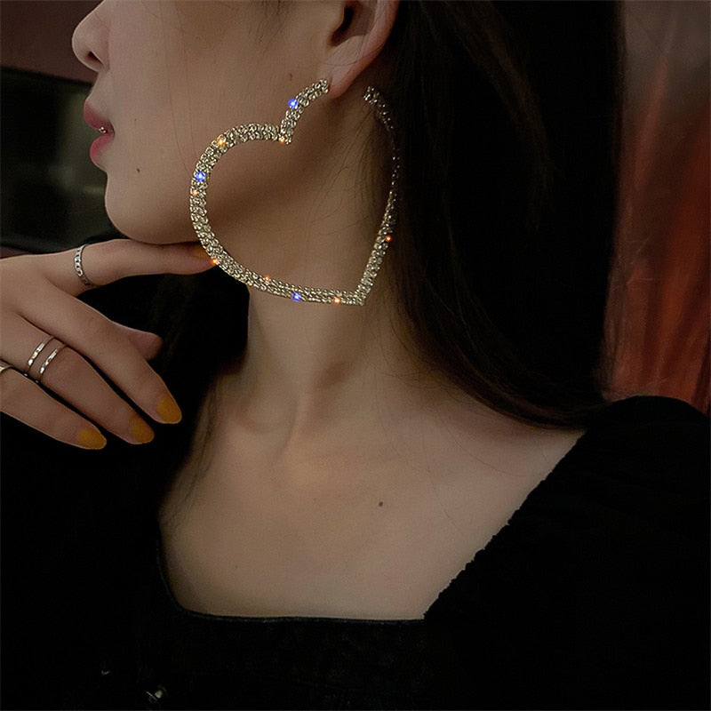 Fashion Big Heart Crystal Hoop Earrings