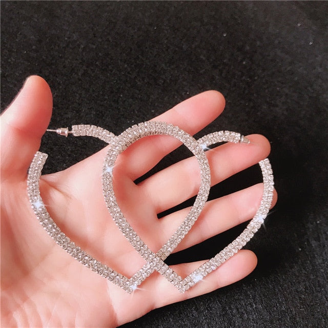 Fashion Big Heart Crystal Hoop Earrings