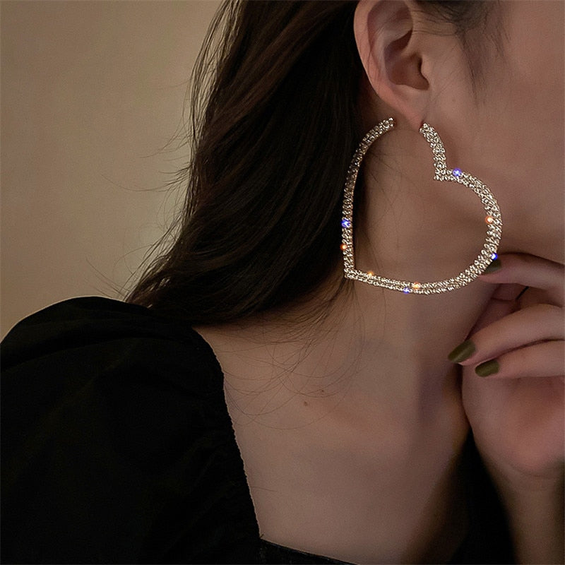 Fashion Big Heart Crystal Hoop Earrings