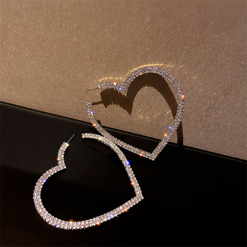 Fashion Big Heart Crystal Hoop Earrings