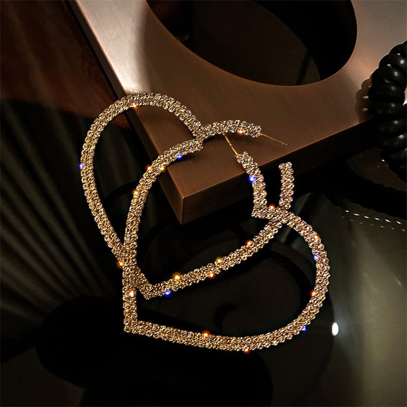 Fashion Big Heart Crystal Hoop Earrings