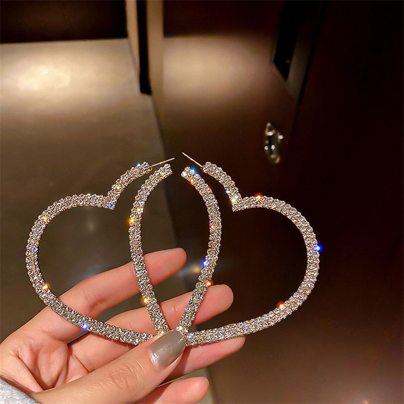 Fashion Big Heart Crystal Hoop Earrings