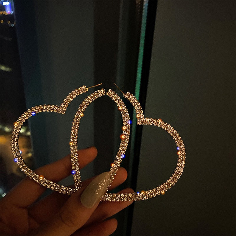 Fashion Big Heart Crystal Hoop Earrings