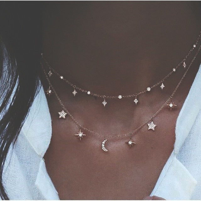 Bohemian Multi-layer Moon Star Necklace
