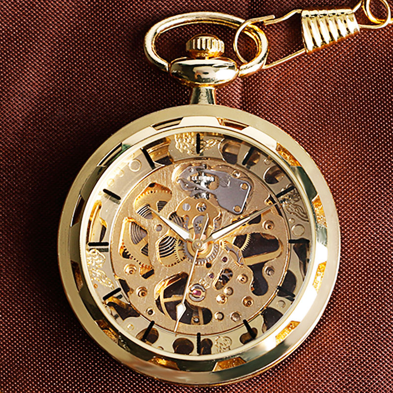 Transparent Open Face Hollow Skeleton Mechanical Pocket Watch