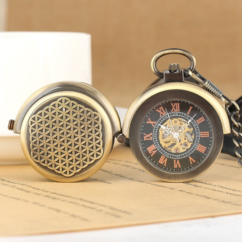 Retro Antique Hollow Cover Unique Double Turntable Capping Hand-Winding Watch