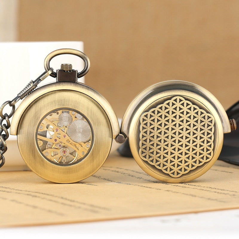 Retro Antique Hollow Cover Unique Double Turntable Capping Hand-Winding Watch
