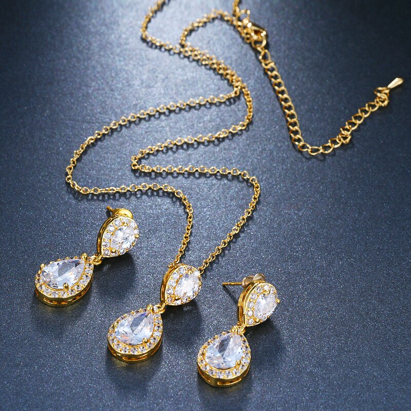 Luxury Double Drop Water Zirconia Jewelry Sets