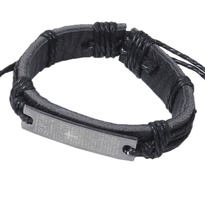 Carving Scripture Cross Leather Bracelet