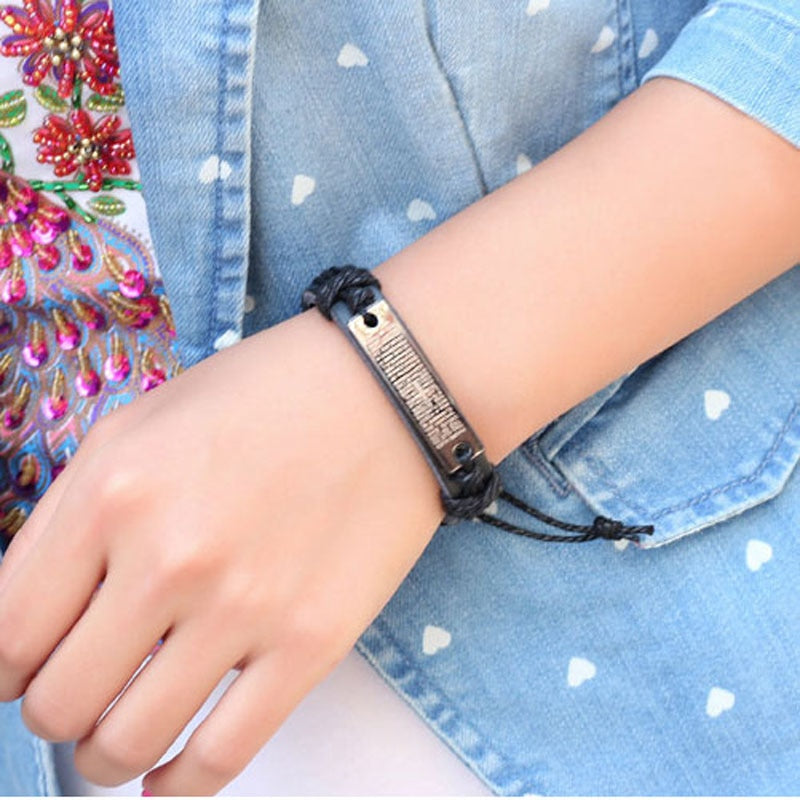 Carving Scripture Cross Leather Bracelet