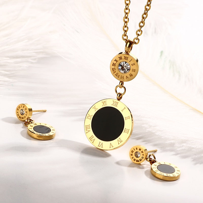 Vintage Gold Color Roman Numeral Wedding Jewelry Set