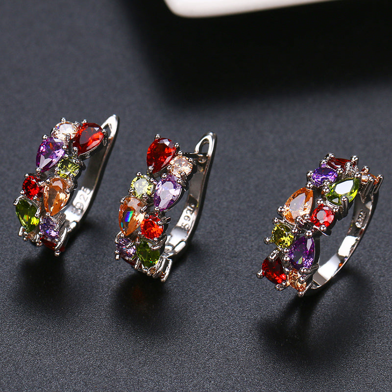 Fashion Multicolor Mona Lisa Ring Earrings Sets for Women