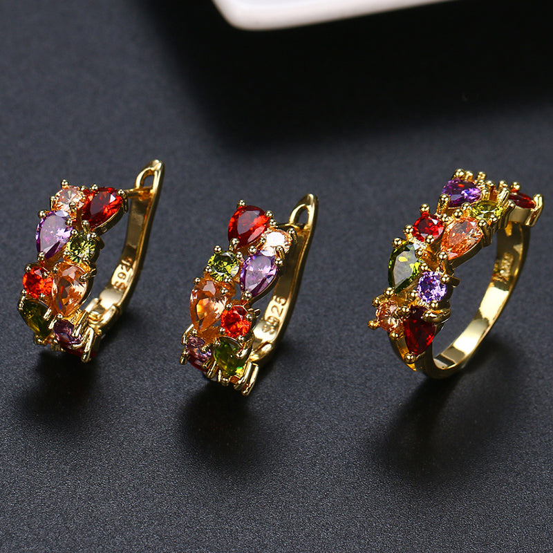 Fashion Multicolor Mona Lisa Ring Earrings Sets for Women