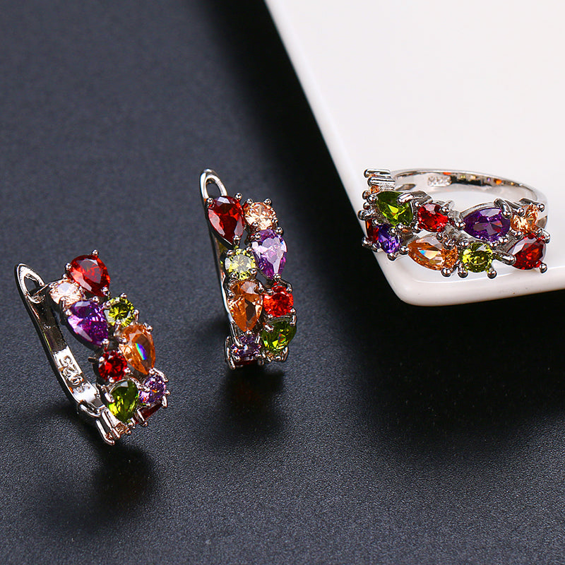 Fashion Multicolor Mona Lisa Ring Earrings Sets for Women