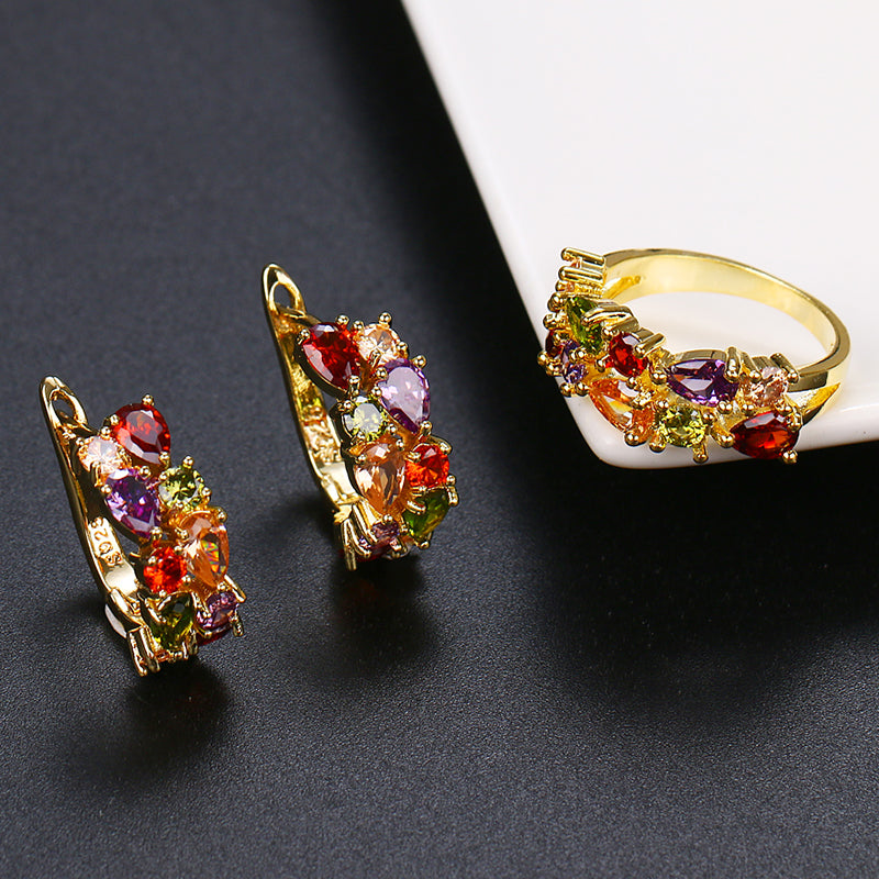 Fashion Multicolor Mona Lisa Ring Earrings Sets for Women