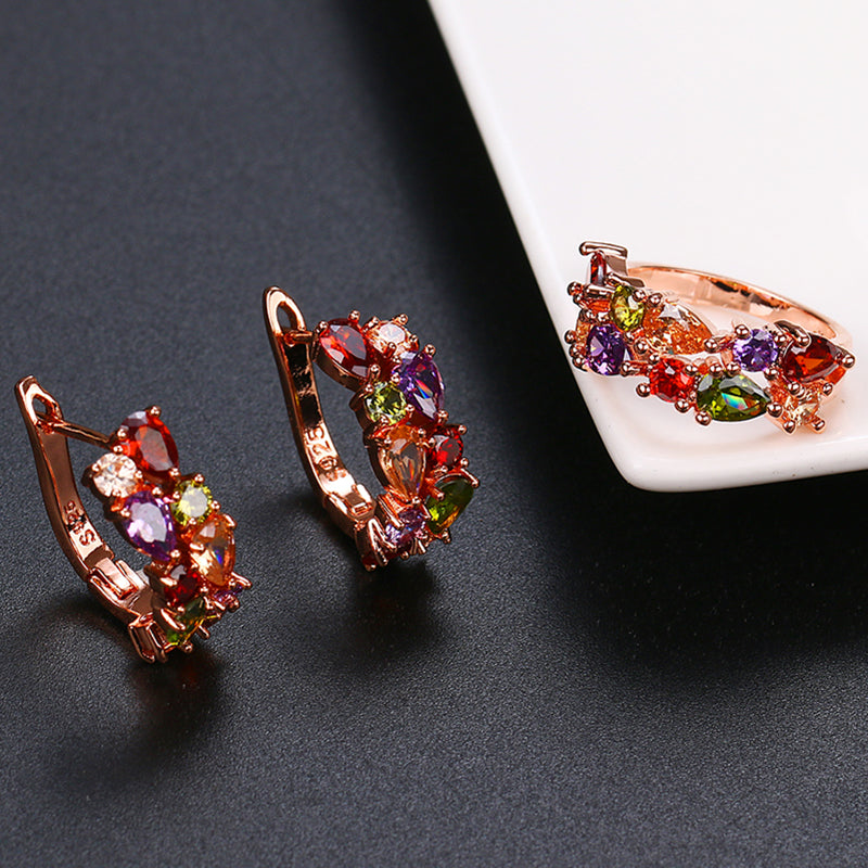 Fashion Multicolor Mona Lisa Ring Earrings Sets for Women