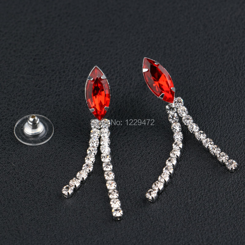 Red Color Crystal Necklace Earrings Bracelet Jewelry Set