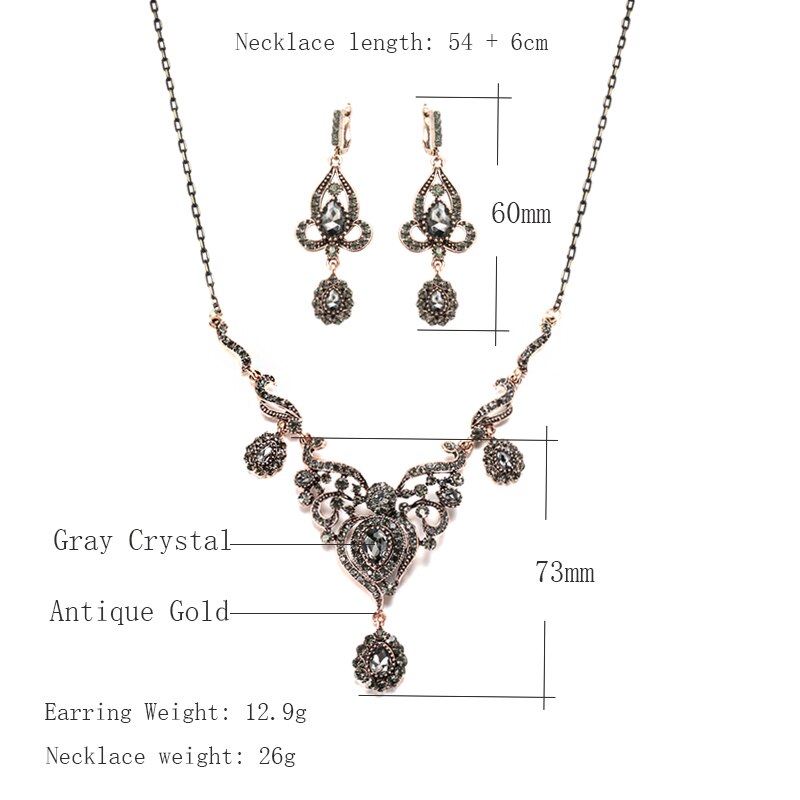 Luxury Gray Crystal Flower Women Earring Necklace  Jewelry Sets