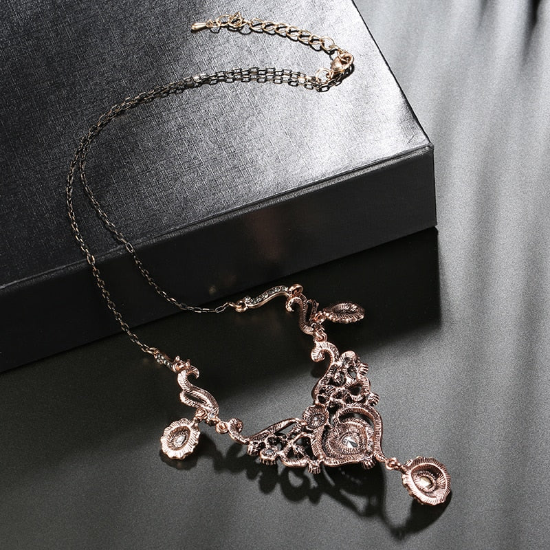 Luxury Gray Crystal Flower Women Earring Necklace  Jewelry Sets