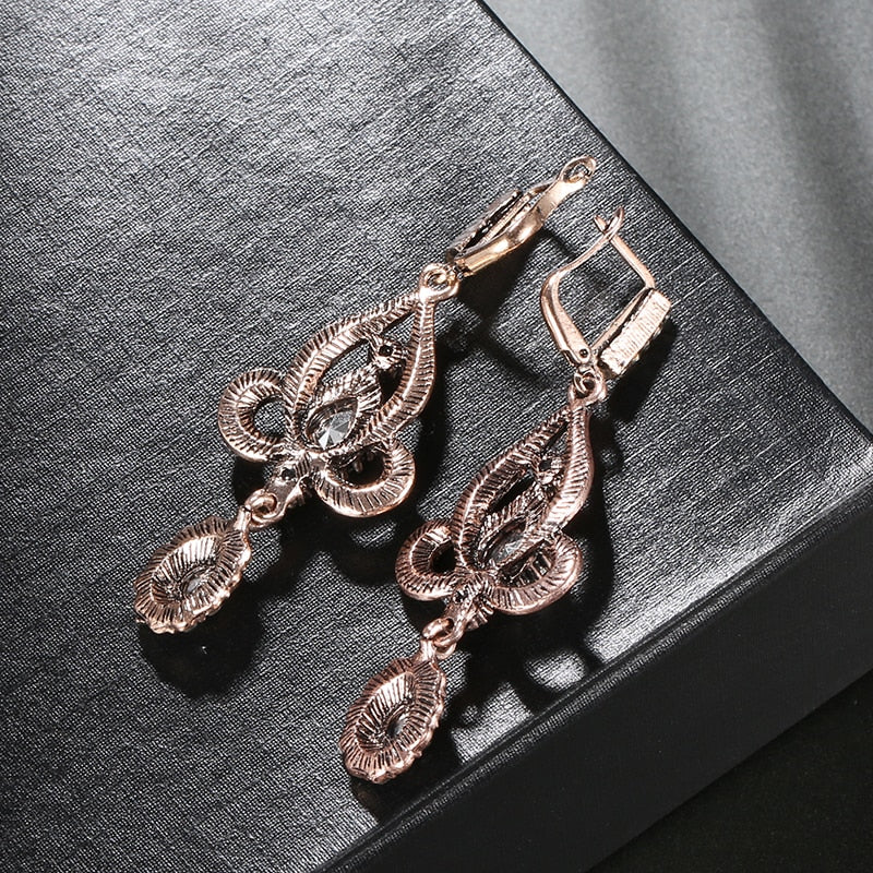Luxury Gray Crystal Flower Women Earring Necklace  Jewelry Sets