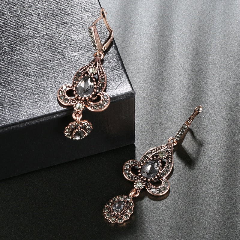 Luxury Gray Crystal Flower Women Earring Necklace  Jewelry Sets
