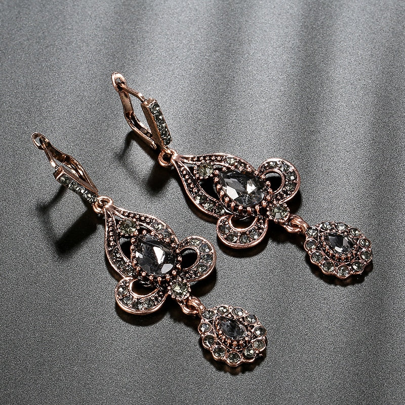 Luxury Gray Crystal Flower Women Earring Necklace  Jewelry Sets