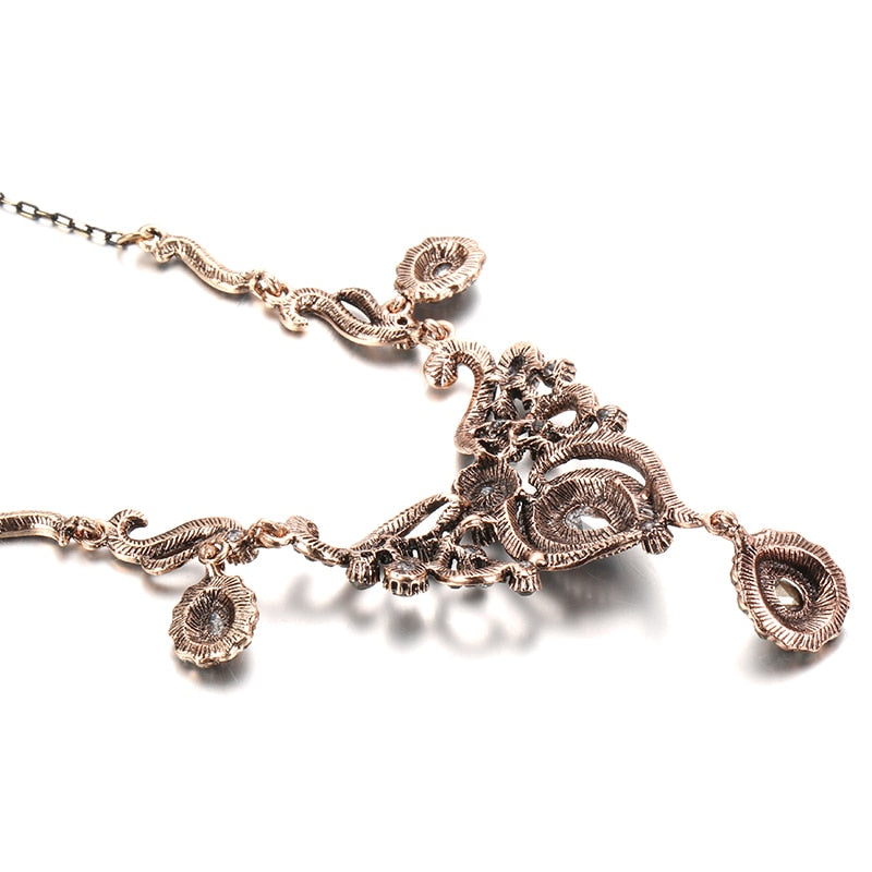 Luxury Gray Crystal Flower Women Earring Necklace  Jewelry Sets