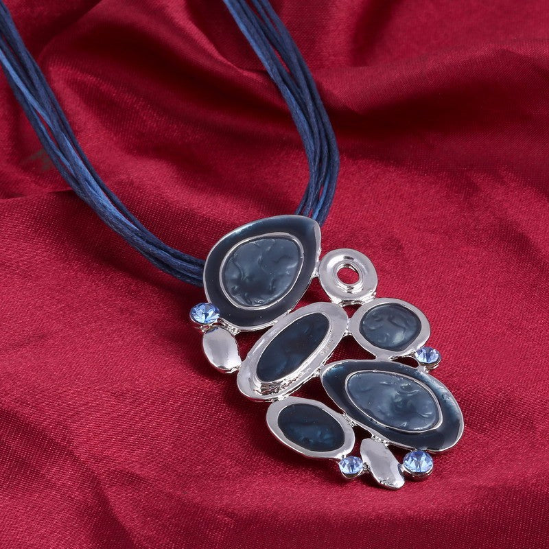 Blue Multi Layers  Oil Drip Necklace Earring Set
