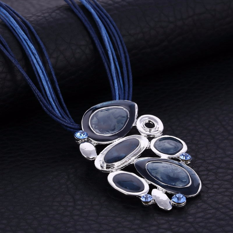 Blue Multi Layers  Oil Drip Necklace Earring Set
