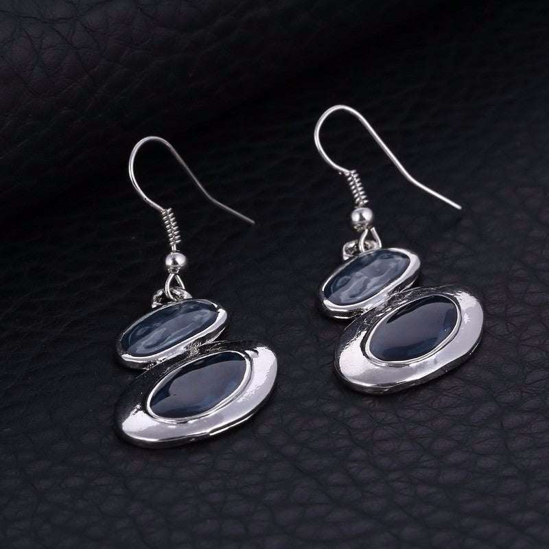Blue Multi Layers  Oil Drip Necklace Earring Set