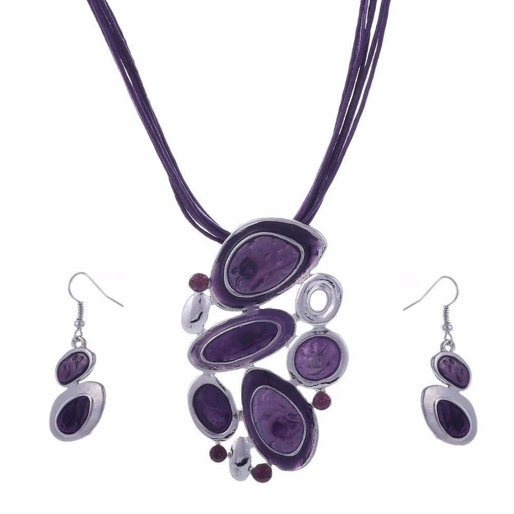 Blue Multi Layers  Oil Drip Necklace Earring Set