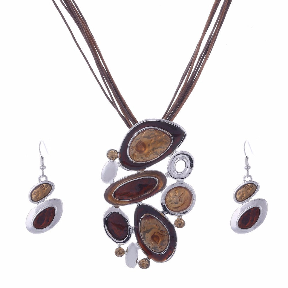 Blue Multi Layers  Oil Drip Necklace Earring Set