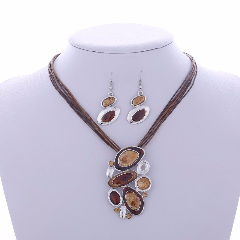 Blue Multi Layers  Oil Drip Necklace Earring Set