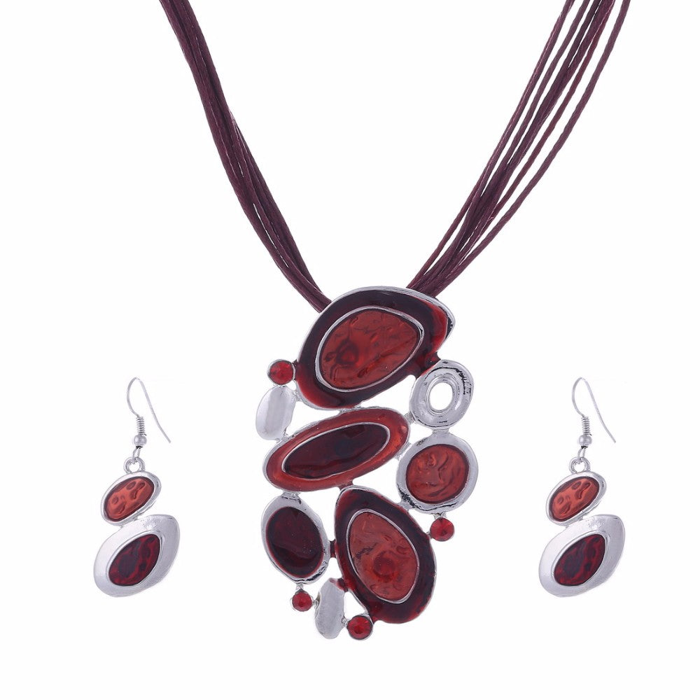 Blue Multi Layers  Oil Drip Necklace Earring Set